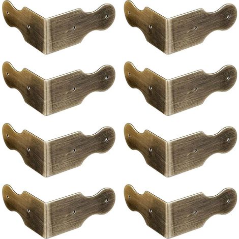 Lot de 8 protections d'angle vintage en laiton à angle droit pour bords de bureau, table, boîtes à bijoux, armoires, bronze antique (1/5)