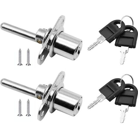 2 pezzi Serratura per porta cassetto con chiave per mobili Serratura a pistone, diametro 16 mm, lunghezza 61 mm (argento)
