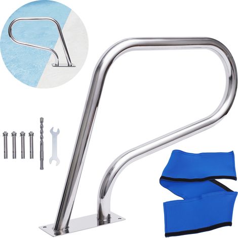 Pasamanos de acero inoxidable para piscina, pasamanos para piscina, pasamanos de carga, pasamanos para la entrada, escalera con cubierta de mango, completamente de acero, hasta 120 kg