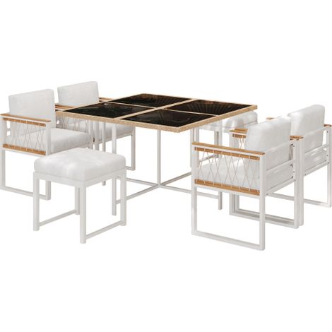Ensemble 7 pièces 6 pers, table verre trempé, accoudoirs WPC, jardin (1/5)