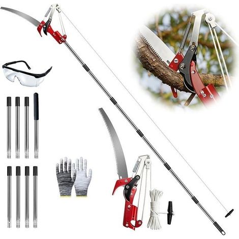 Scie à grande portée, sécateur télescopique de 3,35 m, coupe-branches à long manche amovible, scie à grande portée en acier inoxydable (1/5)