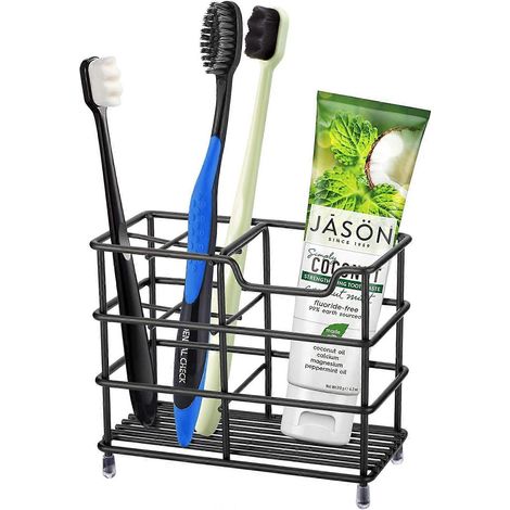 Porte-brosse à dents et porte-dentifrice en acier inoxydable, organisateur d'accessoires de salle de bain (1/4)