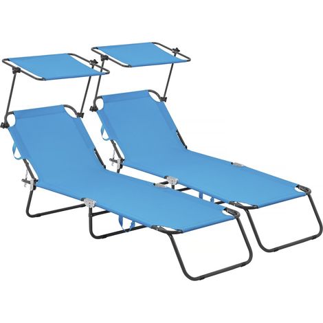 Klappbare Sonnenliegen 2er-Set "Lazy" - Mit Sonnenschutz - Blau