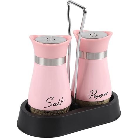 JeiibrZui Série Élégance - Ensemble sel et poivre - 2 pièces avec support - Rose - Pour la cuisine, le barbecue et le camping (1/5)