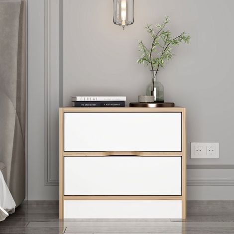 Comodino legno e bianco con 2 cassetti MOLDE (1/5)