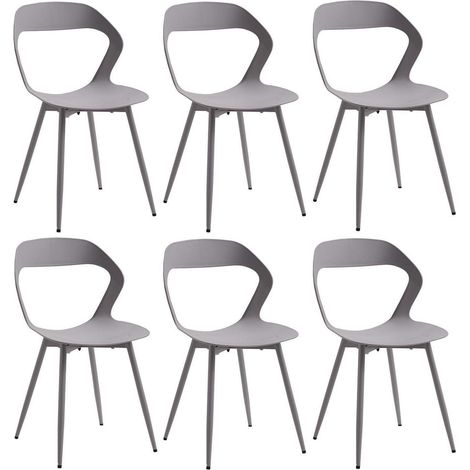 6er Set Esszimmerstühle mit Metallbeinen, Hohlrücken, Grau (1/5)