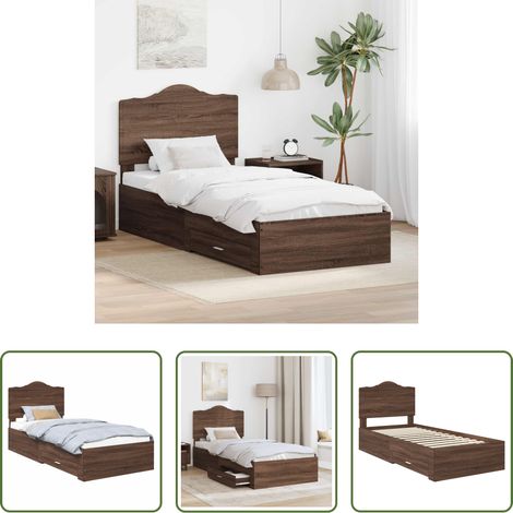 vidaXL Lit en bois d'ingénierie - Cadre de lit Chêne brun 70 x 190 cm Bois d'ingénierie (1/5)
