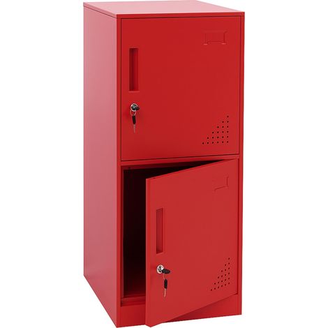 [NON UTILIZZATO] Armadietto HHG-509, con serratura, armadio ufficio faldoni documenti, con 2 ante, 90x38x45cm, acciaio, rosso