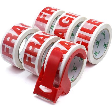 Lot de 6 rouleaux de ruban adhésif pour emballage fragile (48 mm x 70 m) avec distributeur intégré. (1/5)