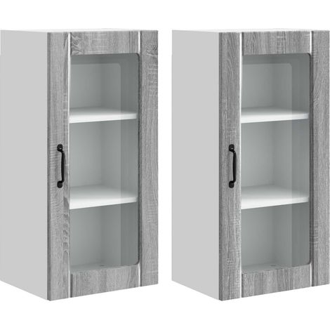 Maison Exclusive - Mobile in vetro da parete PORTO 2 pz Grigio Sonoma (1/5)