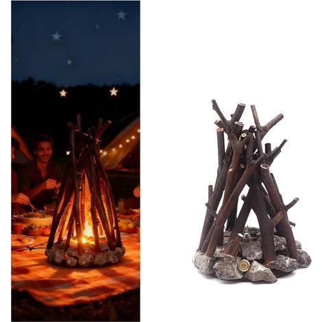 Veilleuse en bois avec 3 modes d'éclairage et son de flamme (1/5)