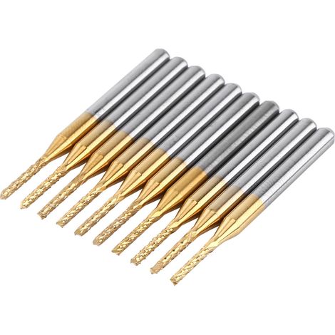10 fraises à bout de 1,5 mm pour gravure CNC sur circuit imprimé, revêtement en tungstène, queue de 1/8". (1/5)