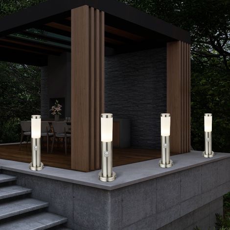 Lampada da esterno con rilevatore di movimento lampada da terra lampada da giardino in acciaio inox, argento, 1x E27, PxH 7,6x45 cm, set da 4