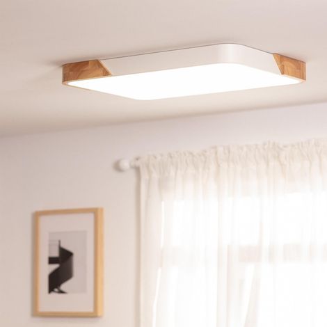 Plafoniera LED 30W Rettangolare Legno e Metallo 625x425 mm CCT Selezionabile Semi-Dari Bianco