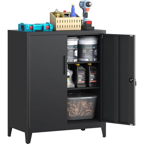 Metal Storage Cabinet, Lockable Garage Cabinet with 2 Shelves, Office Storage Cabinet with Adjustable Shelves for Office, Garage and Laundry Room, 40 x 80 x 100 cm, Black (1/5)