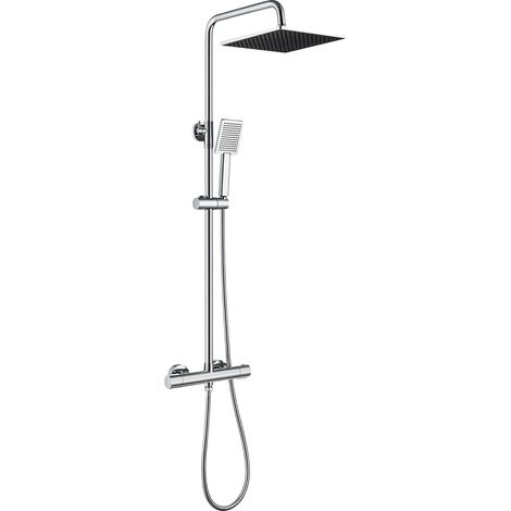 Columna de ducha con control termostático y diseño de doble manija, color plata - 25,4 cm (10 pulgadas) (1/2)