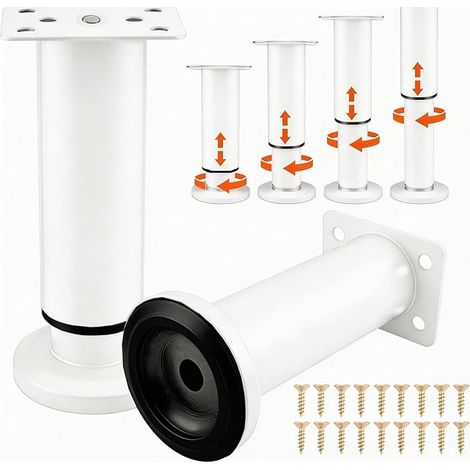 Juego de 4 patas para muebles, altura ajustable 18-30 cm, negras para armarios, sofá, mesa, cama, cómoda, sofá, blanco (1/5)