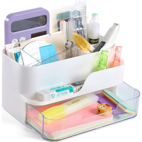 Organiseur de bureau avec tiroir, porte-crayons et stylos pour bureau, rangement d'accessoires et d'accessoires de bureau avec 7 compartiments (1/5)