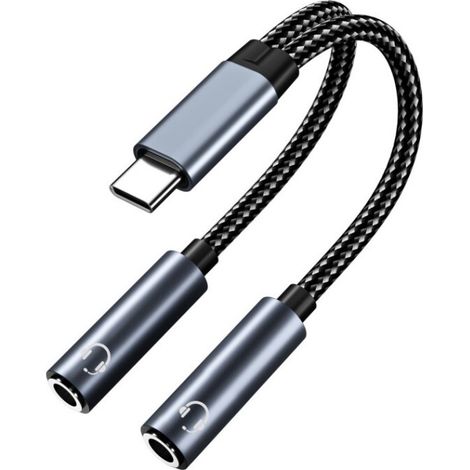 Adaptateur audio USB-C vers double 3,5 mm, splitter casque pour deux utilisateurs, câble convertisseur Type-C vers double jack 3,5 mm (1/5)