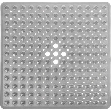 BelleRise - Tapis de douche antidérapant, 21 x 21 pouces, carré et souple, avec ventouses et trous d'évacuation, gris transparent. (1/4)