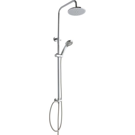 Kiamami Valentina – Colonne de douche sans robinetterie – Pommeau fixe 20 cm en ABS – Douchette réglable 3 fonctions – Flexible acier 150 cm