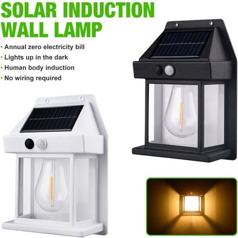 Lampe solaire chaude d'extérieur Lampe murale en tungstène - Lampe de patio à capteur corporel - Lampe de nuit pour maison de jardin - Noir (1/5)