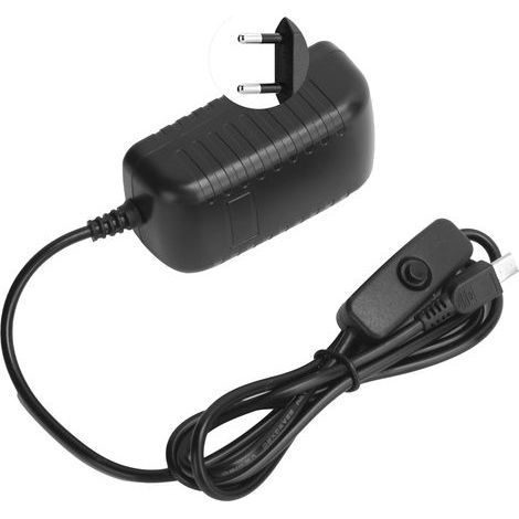 Alimentation pour Raspberry Pi 5V 3A avec bouton-poussoir, adaptateur micro USB intégré et prise 100-240VEU (1/5)