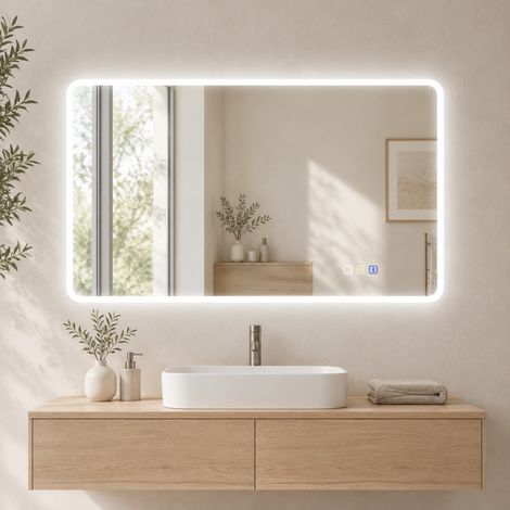 Specchio bagno LED 70 x 90 cm Bluetooth antiappannamento 3 colori argentato HAVRYA