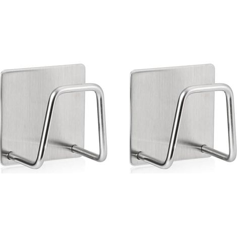 Juego de 2 soportes para esponjas, paños de cocina, organizadores de fregadero, ganchos de pared, color plata, 5 x 5 x 3 cm, autoadhesivos. (1/5)