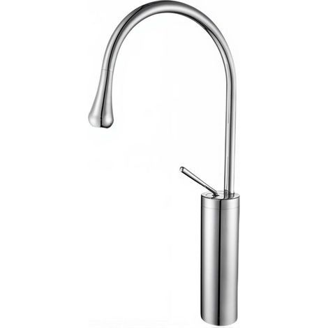 Silver bathroom tap 48cm – Drop design, brass, electroplated finish, ceramic cartridge, 60cm hose (1/4)