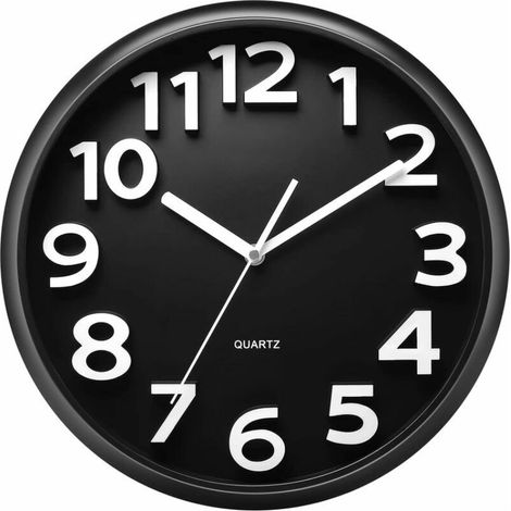 Grande horloge murale silencieuse quartz 33 cm, design 3D moderne, noir, à piles – DELKEVIC (1/5)