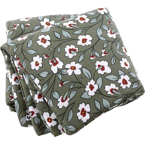 Chemin de lit 90x200cm gaze de coton imprimé Floral coloris vert - FLORIANE