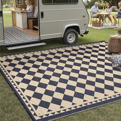 Outdoor Rug 180 x 270 cm Rain Resistant, Reversible Recyclable UV Resistant Terrace Mat, Plastic Mat for Balcony, Garden, Camping, Barbecue, Black (1/5)
