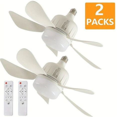 Lot de 2 ventilateurs plafond 5 pales - E27 E26 - LED ajustable - Télécommande - 3 vitesses - Velunor (1/5)