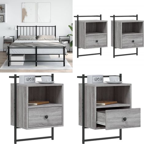 Wand-Nachttische 2 Stk. Grau Sonoma 40x30x61 cm Holzwerkstoff - Wandregal - Nachttisch Grau - Wohnzimmerdeko - Holzwerkstoff Möbel - Schrank - Home & Living (1/5)