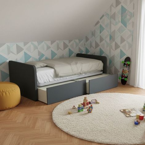 Letto 1 piazza e mezza con cassettoni, personalizzabile e facile montaggio - Basalto