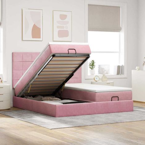 Ottoman-Bett mit Matratzen & LEDs Rosa 180x200 cm Samt