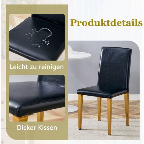 Set de 6 sillas de comedor negras con cuero regenerado, respaldo ergonómico y patas doradas de metal antideslizantes – CHICFURN para salón moderno (1/5)