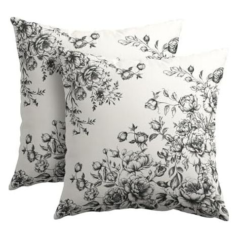 Vintage-Kissenbezüge mit Blumenmuster, 50 x 50 cm, zweiteiliges Set, schwarzes botanisches Blattmuster, Baumwoll-Leinen-Mischgewebe, wendbar, geeignet für Sofas/Bänke – kompatibel mit Standardgrößen.