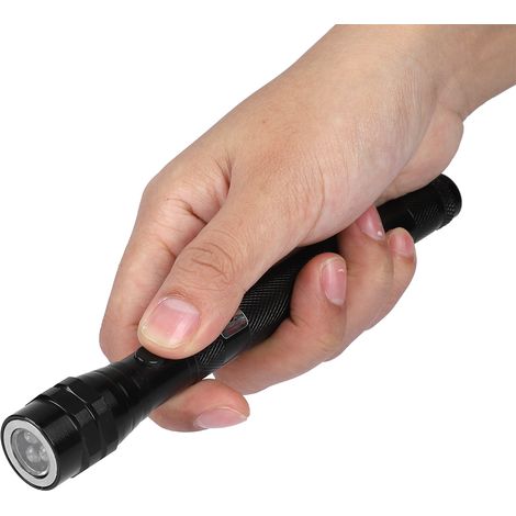 Lampe torche LED télescopique multifonctionnelle, mini et flexible, rotative, avec extrémité magnétique (noire) (1/5)