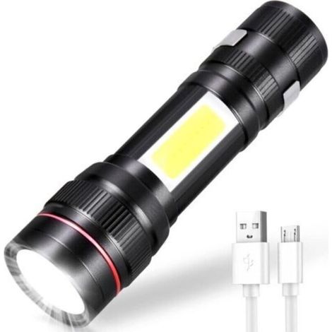 Wiederaufladbare LED-Taschenlampe, 800 lm, 3 Modi & Zoomfunktion, tragbare COB-Taschenlampe für Kinder, Geschenk/Camping/Wandern/Notfall/Werkstatt/Stromausfall (1 Stück) [Energieklasse A+] (1/4)