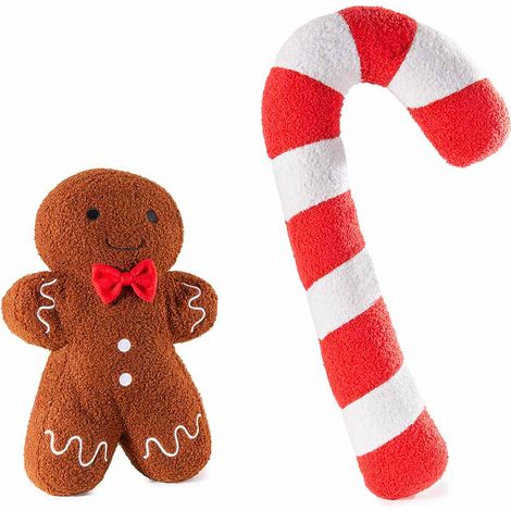 Cuscini di Natale in morbido pile a forma di pan di zenzero e bastoncino di zucchero, set da 4 pezzi, Bastoncino: cm 28x8x56 H