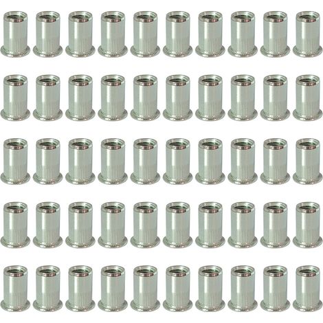 50 pièces écrou à sertir en Inox 304 M4 M5 M6 M8 M10 tête plate avec rayures verticales avec fiche technique (1/5)