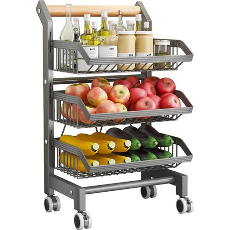 Carrito de cocina, resistente, organizador de perfil delgado, 3 niveles (1/2)
