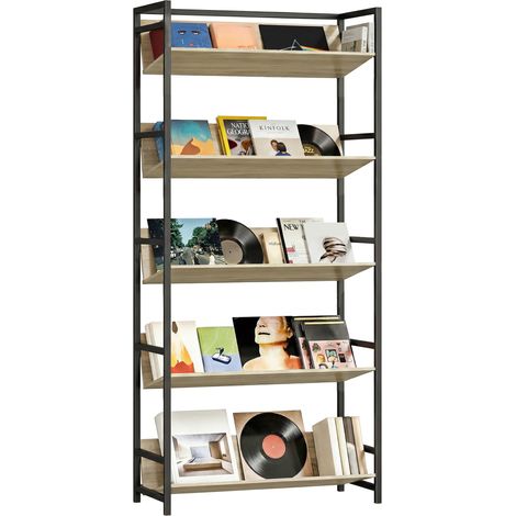 HOMCOM Bookcase Anti-Slip Design 5-Tier Oak