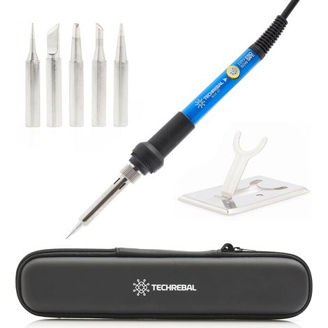 Set saldatore Techrebal "Blue Jet" 60W 7 in 1 (saldatore, 5 punte e supporto) in custodia singola