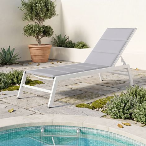 Sdraio Réglable en Aluminium, Dossier 6 Angles, Transat Pliable, Capacité 120 kg, Gris Clair (1/5)