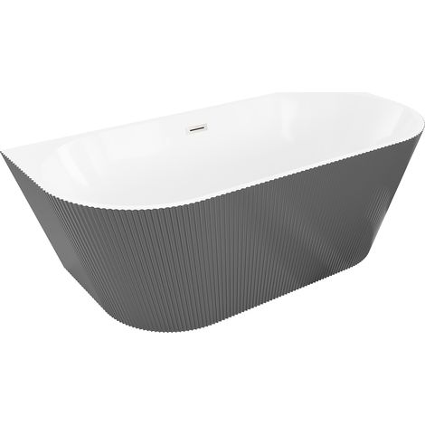 Mexen Oris bañera exenta adosada acanalada 170 x 80 cm, blanca/gris, rebosadero níquel cepillado - 52871708062-97 (1/5)