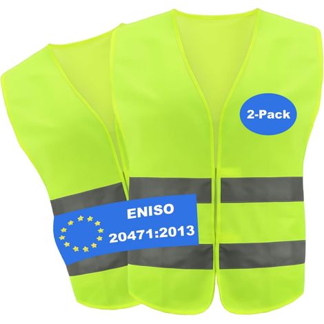 Gilet Jaune Adulte, Gilet Réfléchissant Lot de 2 - Valable dans toute l'Europe, conforme à la nouvelle norme, haute visibilité pour voiture, urgence, auto (1/5)