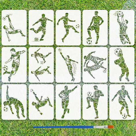 15 Pièces Pochoirs Figures Football avec Pinceau 21x29.7 cm 15 Styles Gabarit Dessin Joueurs de Football Gabarit Jouer au Footballs pour Peinture sur Bois Mur Meuble DIY Déco Maison (1/5)